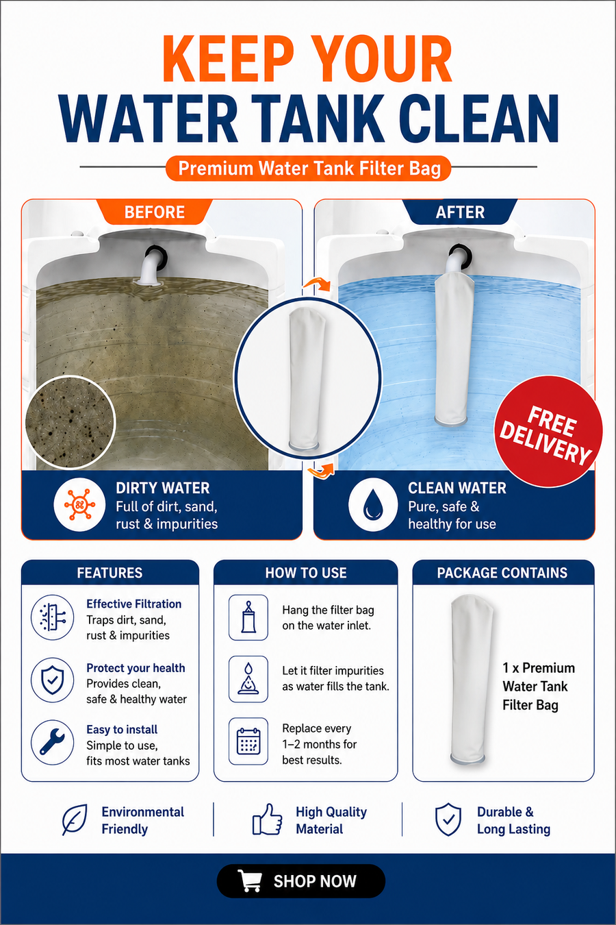 Premium Water Tank Filter Bag- Need of every Home for the safety of family