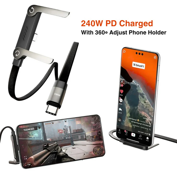 3in1 Mobile Charging Cable used for Mobile Stand + 240W Fast Charging Capability + Unbreakable cable